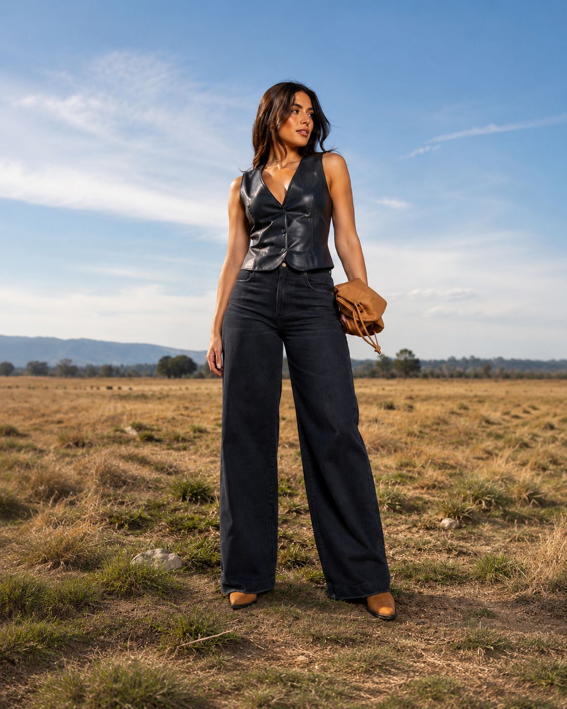JEAN WIDE LEG NEGRO TIRO ALTO REF 18172