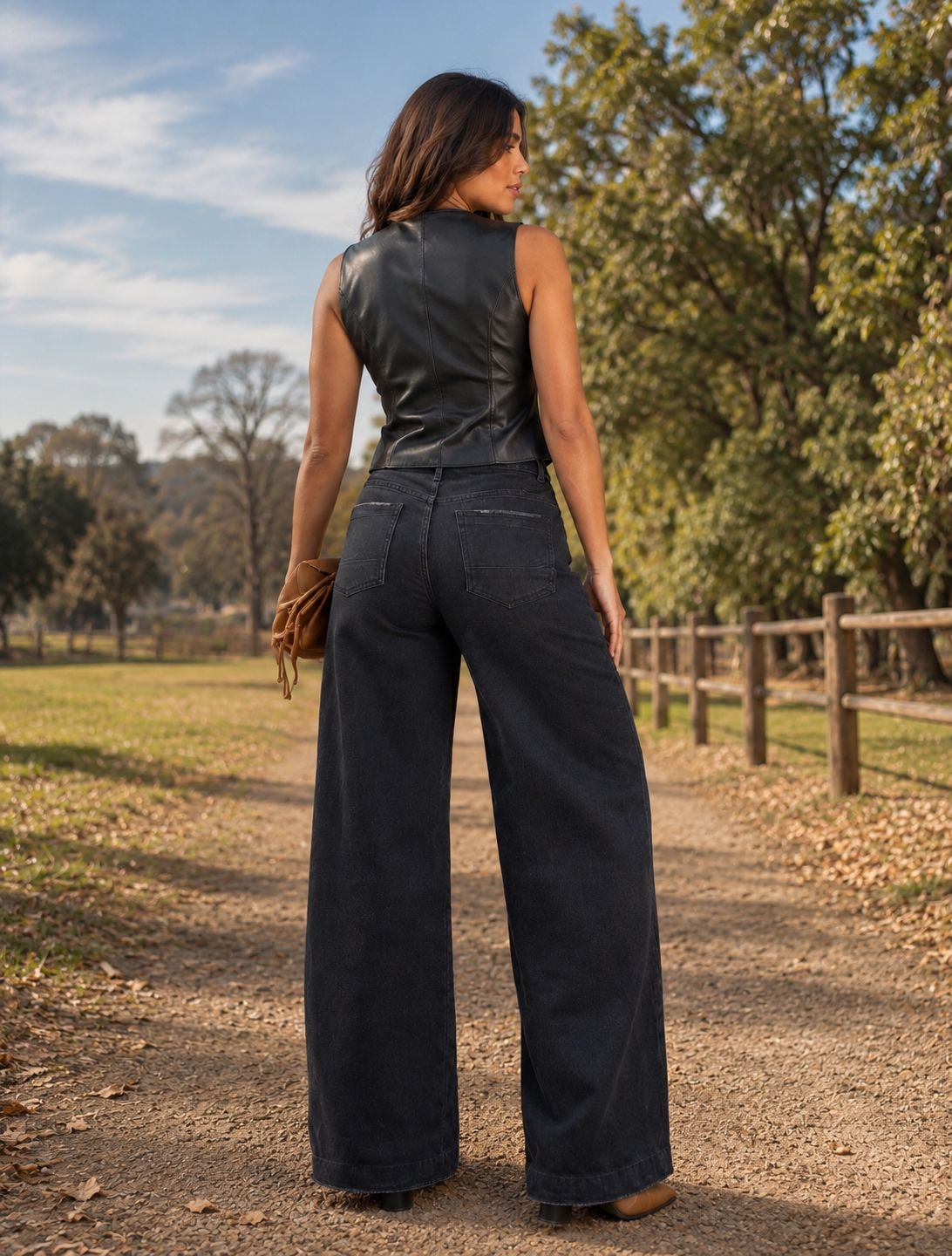 JEAN WIDE LEG NEGRO TIRO ALTO REF 18172